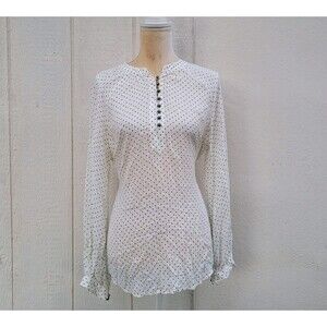 Maeve By Anthropologie Wht/blk Polka Dot Tie Bac Top Sz 12 Cottage Retro Office